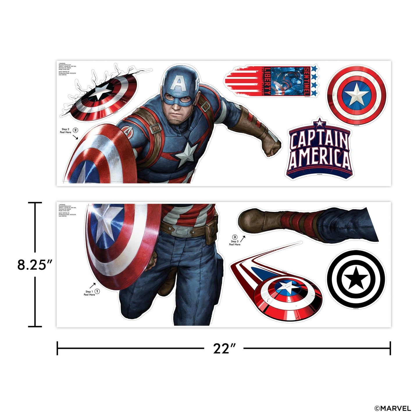 Wall Palz Marvel Captain America Wall Decals - 24" Avengers Removable Vinyl Stickers for Kids Bedroom Playroom Bathroom - Peel and Stick Room Décor