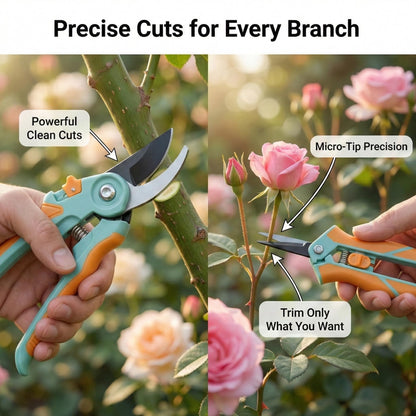 NEXON Garden Pruning Shears 2 Pack, 8" Bypass Hand Pruner & 6.25" Precision Garden Scissors, Professional Garden Clippers for Plants and Flowers