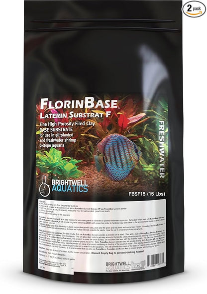 Brightwell Aquatics FlorinBase Laterin Substrat F - Fine Granular High Porosity Clay Base Substrate for Planted and Freshwater Shrimp Aquaria, 15 lbs