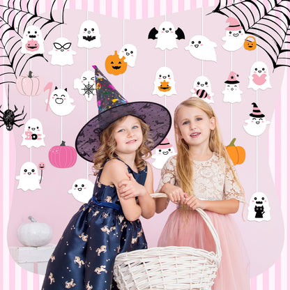 Seajan 200 Pcs Halloween Ghost Cutouts Cute Pink Ghost Pumpkin Paper Cut-Outs Halloween Bulletin Board Decor with 400 Glue Points Pink Pastel Decorations for Home DIY Art Craft Wall Party