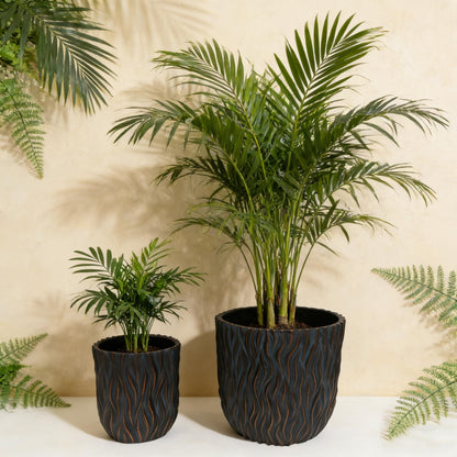 GDFStudio Large Round Planters for Indoor Outdoor Use Set of 2, Lightweight MGO Flower Pots with Drainage Hole, Hand Painted Plant Pots for Orchid Succulent Patio Balcony Garden, Copper Grey-Blue