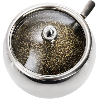 Hedume 3 Grids 304 Stainless Steel Seasoning Containers Set with Lid Spoon and Tray, Condiment Jar Spice Container, Condiment Canisters Pots for Serving Sugar, Pepper, Salt, Spice