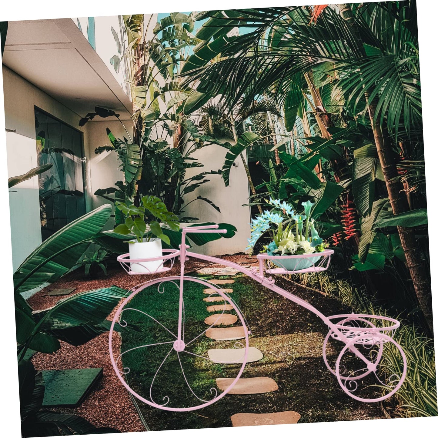 GANAZONO Creative Bicycle Plant Rack Multi-layer Flowerpot Stand for Home and Balcony Removable Iron Shelf Pink for Indoor and Outdoor Use