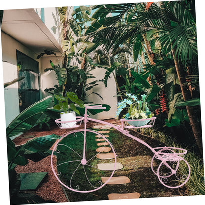 GANAZONO Creative Bicycle Plant Rack Multi-layer Flowerpot Stand for Home and Balcony Removable Iron Shelf Pink for Indoor and Outdoor Use