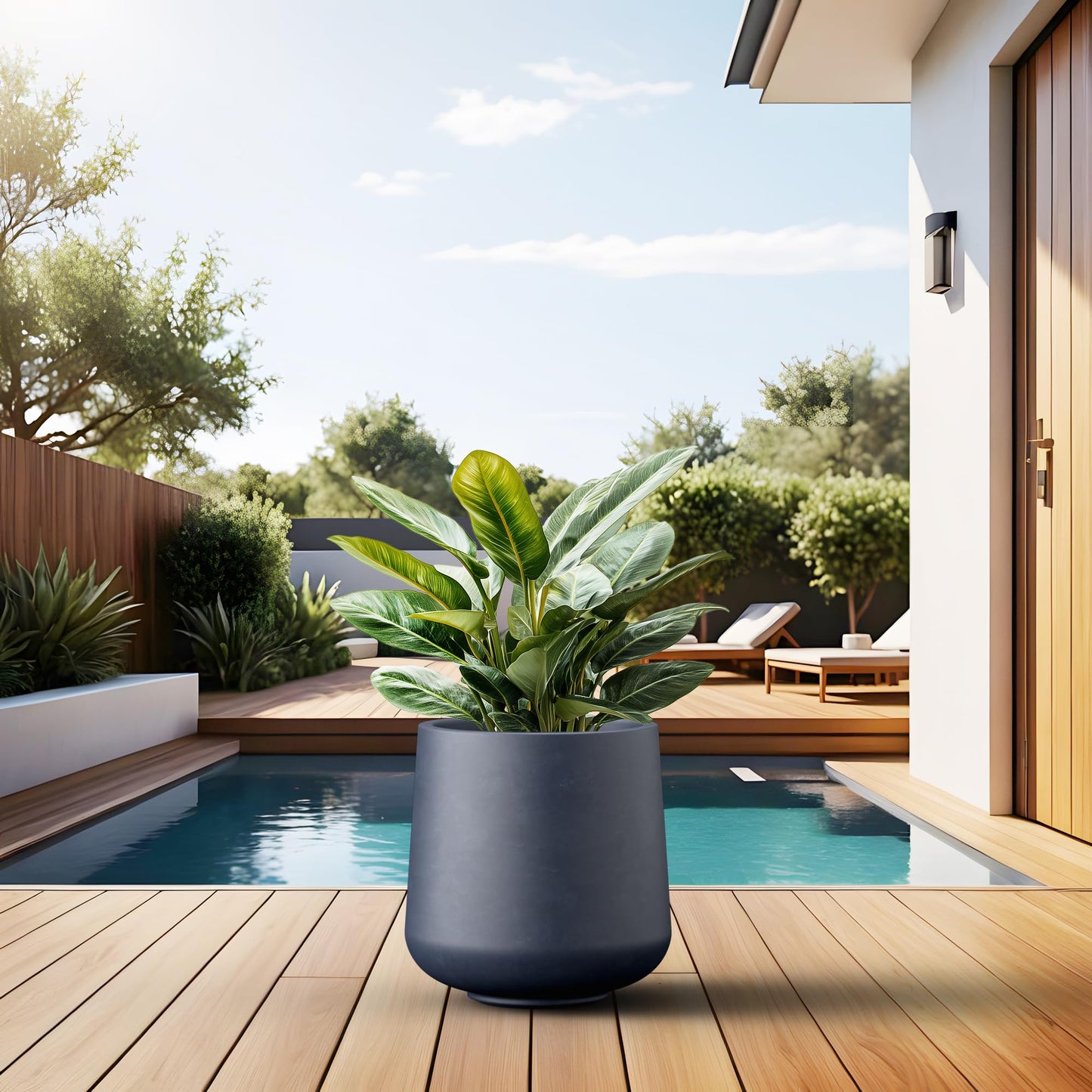 Kante 11.6" Dia Round Concrete Planter, Outdoor Indoor Large Plant Pots Containers with Drainage Hole and Rubber Plug for Home Garden Patio, Charcoal