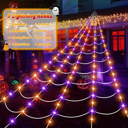 Halloween Decorations Spider Web Lights, 250 LED 16.4Ft Light Up Spider Web