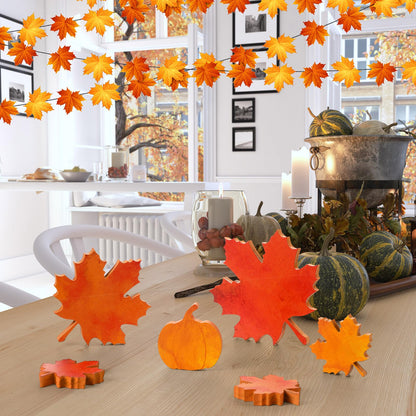 Bencailor 12 Pcs Fall Tiered Tray Decor Wooden Pumpkins Maple Leaf Decor Fall Table Decoration Thanksgiving Centerpiece for Home Desk Office Party Decoration