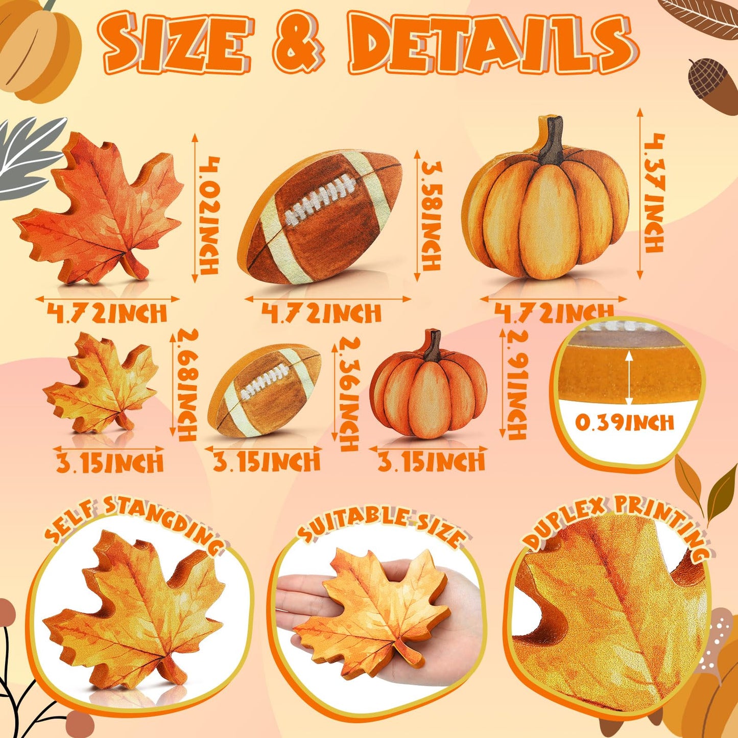 Bencailor 12 Pcs Fall Table Decor Wooden Pumpkins Maple Leaf Fall Football Tiered Tray Decor Thanksgiving Centerpiece Autumn Football Decorations for Home Kitchen Desk Office Party