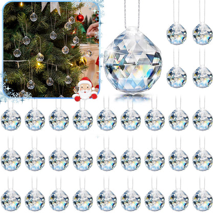 Wettarn 30 Pcs Acrylic Crystal Christmas Balls Ornaments, Clear Crystal Glass Christmas Diamond Ornaments Raindrops with Silver Thread for Hanging Decorations(Classic)