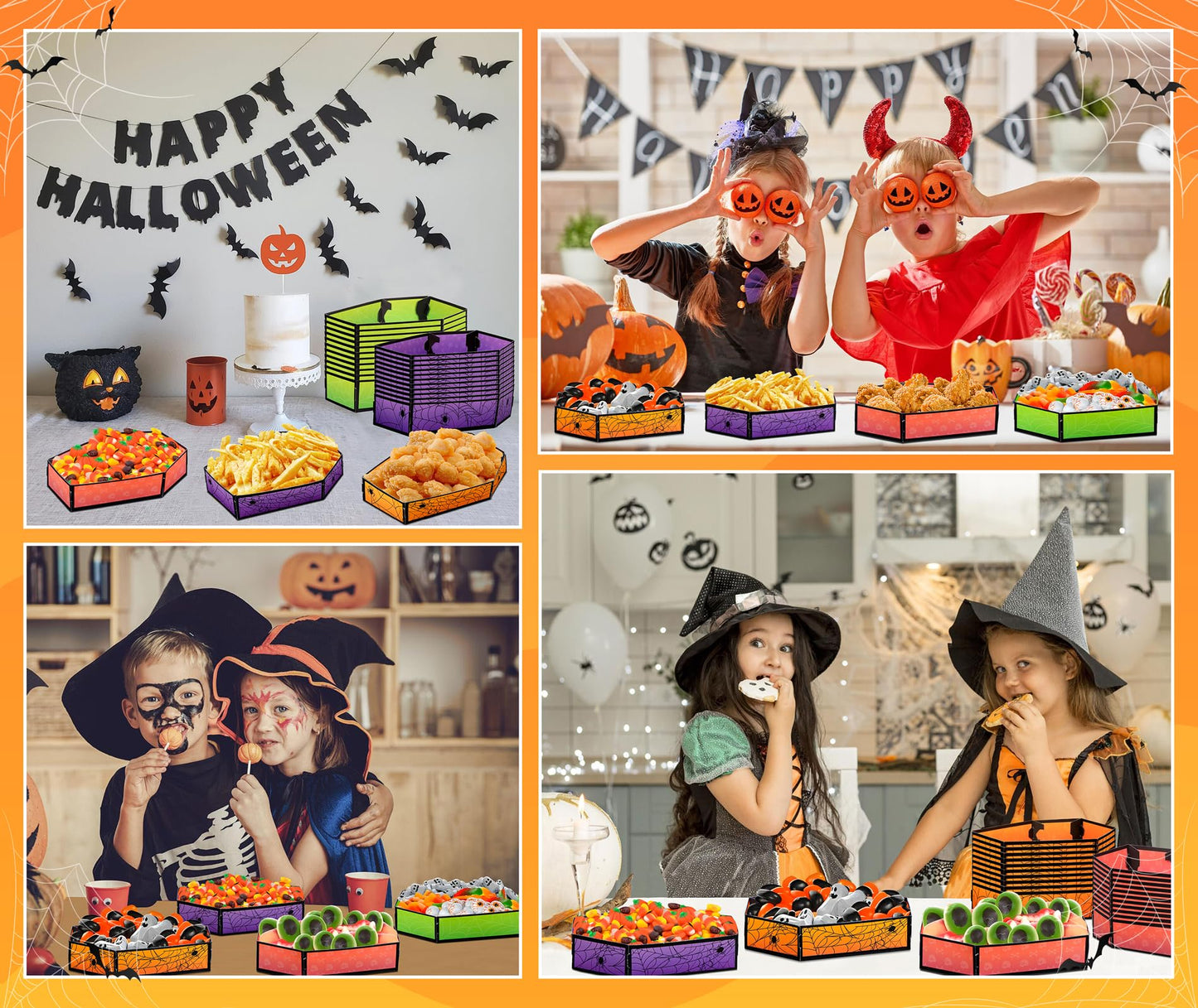 Geefuun 50Pcs Halloween Coffin Serving Food Trays - Vampire Pumpkin Ghost Spider Disposable Snack Paper Dish for Party Decoration Supplies
