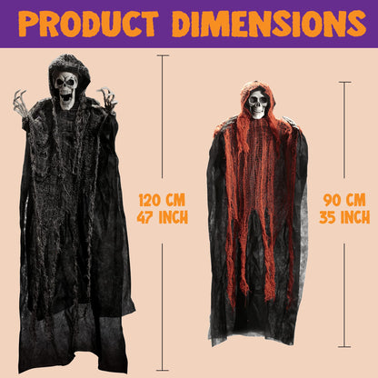 JOYIN Halloween Hanging Grim Reapers (3 Pcs), One 47” and Two 35” Grim Reapers, Halloween Skeleton Flying Ghost for Haunted House Prop Décor, Outdoor Indoor Decor