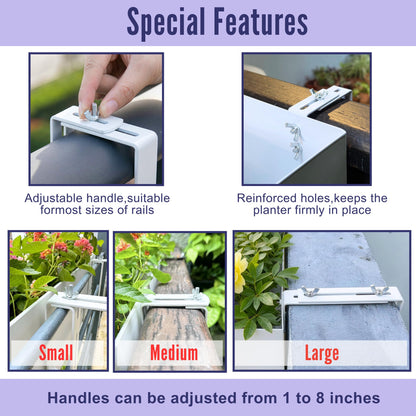 LaLaGreen Planter Boxes Outdoor (24 Inch, 2 Pack) White Metal Rectangular Railing Flower Box with Brackets, Deck Railings Planters Fence Balcony Patio Porch Plant Holder Modern Garden Decor Over Rail