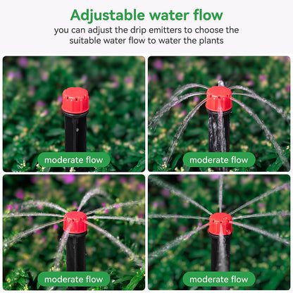 La Farah 50pcs Drip Emitters for 1/4" Drip Irrigation Tubing, Adjustable 360 Degree Water Flow Drippers on 5" Arrow Stake, Garden Irrigation Drippers for (4-7mm) Watering System