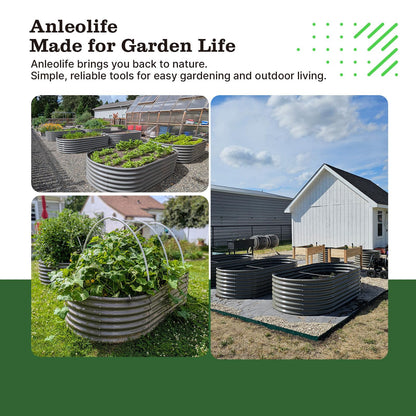 A ANLEOLIFE 8x4x2ft Galvanized Raised Garden Bed Kit, Oval Metal Deep Root Planters for Outdoor Plants Vegetables Flowers Herb, Large Bottomless, 478 Gallon Capacity- Quartz Grey