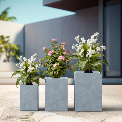 Kante 18.5",15.7",12.6" H Tall Rectangular Concrete Planters Set of 3, Outdoor Indoor Lightweight Plant Pots with Drainage Hole and Rubber Plug, Modern Style for Home Garden Patio, Slate Gray