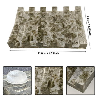 KUHPLOVE Soap Dish Rectangular Draining Holder with Natural Green Inclusions Handcrafted Bathroom Tray Modern Decor Accessory 4.33 x 2.99 x 0.59 Inches (Hair Crystal Double Drain Soap Rack)