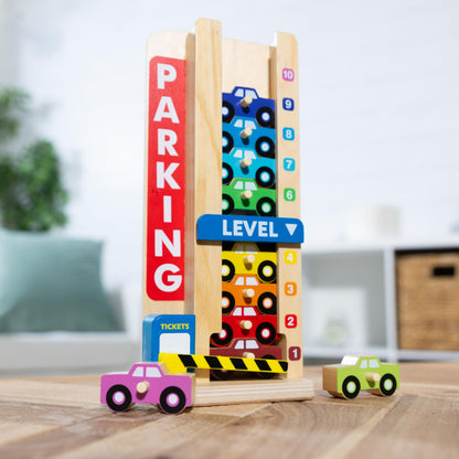 Melissa & Doug Stack & Count Wooden Parking Garage with 10 Cars