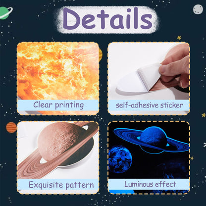 Glow in The Dark Stars Solar System Wall Stickers, Sun and 8 Major Planets Wall Decals for Bedroom, Baby Nursery Decoration for Ceiling (Blue)