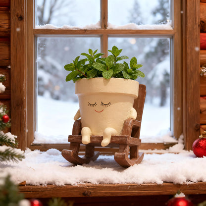 ADBWIN Sit Rocking Chair Succulent Pots - Smily Face Planter Pot Cute Resin Flower Head Planters for Indoor Gift IdeaI for Mother and Appreciation Christmas with Drainage HoleOutdoor
