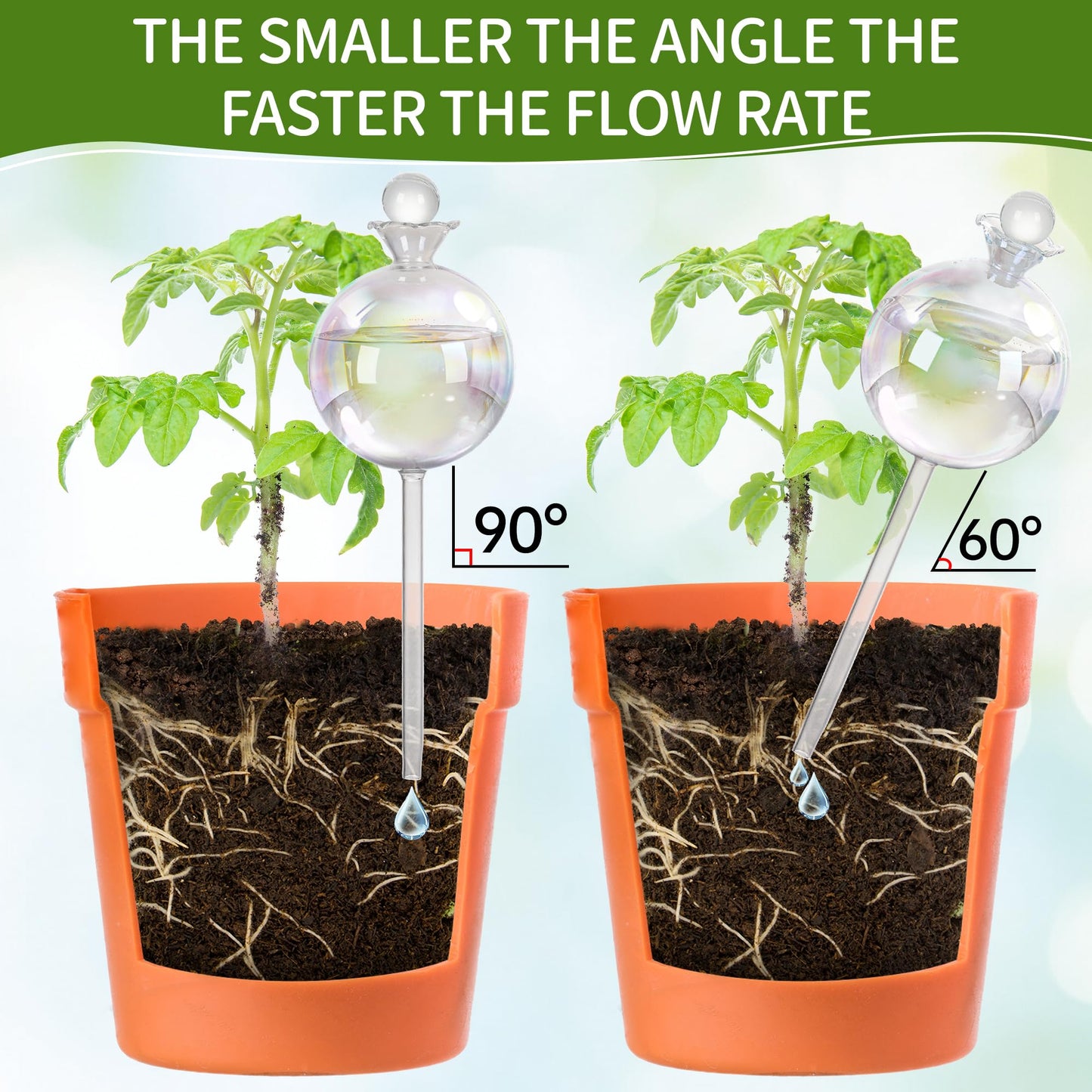 17 oz 2 Weeks Extra Large Plant Watering Globes, Iridescent Glass Self Watering Globes, Self Watering Planter Insert, Plant Watering Devices, Automatic Watering Bulbs for Daily Use (Large 2-Pack)