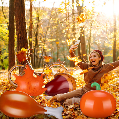 8 Pcs 24 Inch Thanksgiving Inflatable Turkey Legs Pumpkin Maple Leaves Pine Cones Outdoor Decorations Autumn Thanksgiving Blow up PVC Inflatable Hanging Ornaments for Indoor Outdoor Party Photo Props