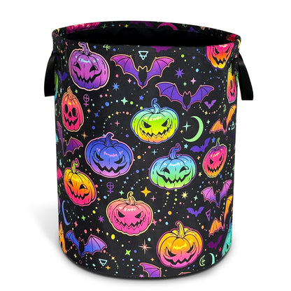 Pumpkin Bat Gothic Laundry Basket Oxford Cloth Funny Laundry Hamper With Handle Foldable Portable Clothes Storage Basket 18.9 X 16.5 In Storage Bag For Laundry Room/Bathroom/Bedroom/Dormitories
