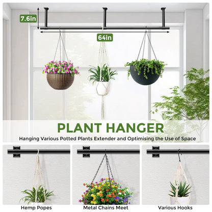 Mogaath Hanging Planters for Indoor Plants, 64 Inch Heavy Duty Plant Hanger Indoor, 1 Inch Diameter Metal Rod, Hanging Plant Holder for Window Wall, Matte Black, Square Flange Base, Pot Not Included