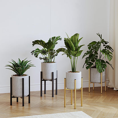 Rioneta Adjustable Metal Plant Stand Indoor, 8 to 14 Inch Pots Mid Century Modern Outdoor Planter Holder,Heavy Duty 160 LB Load, Corner Floor Small Stand for Home Garden Decor Golden