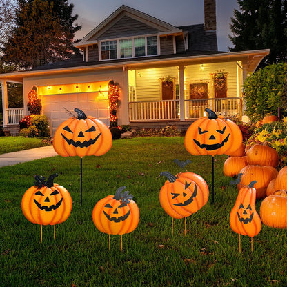 2 Pack Halloween/Thanksgiving Garden Stakes, Outdoor Party Décor Stacked Metal Pumpkins Jack-o-Lantern Lawn Decor, Yard Signs Stake Outdoor Decorative Pumpkin Home Lawn Pathway Driveway Decorations