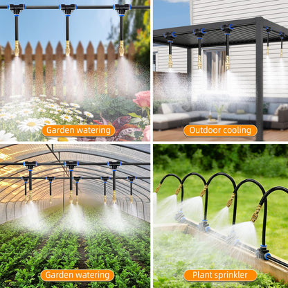 50FT Drip Irrigation System, 2026 Upgrade Garden Watering Kit with 12pcs 360° Adjustable Copper Nozzles, Automatic Atomizing Sprinkler System for Raised Beds, Lawn, Greenhouse, Outdoor Plants (50 ft)