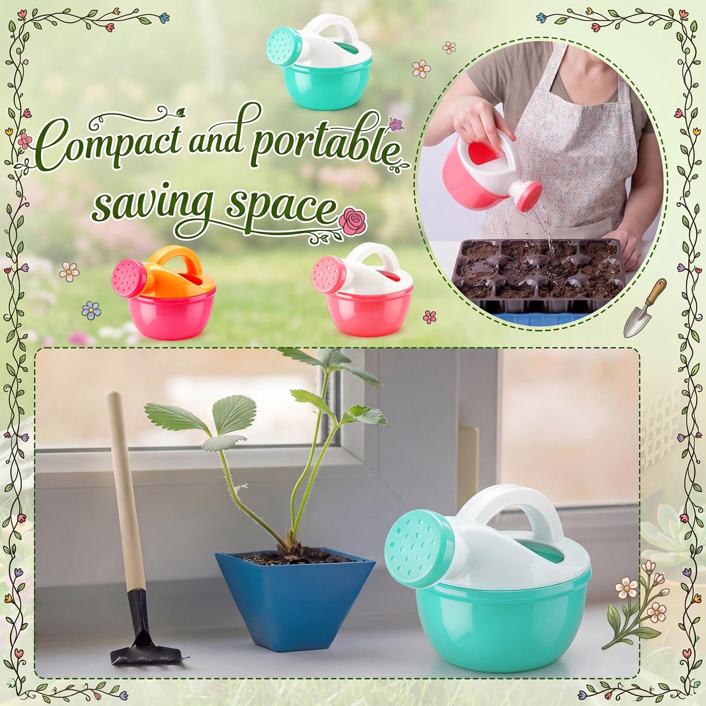 Sieral 20 Pcs Mini Plastic Watering Cans Bulk 3.5 Inch Small Portable Watering Pot Can for Garden, Indoor Outdoor Plants, Flower, Succulents, House Plants, Beach Sand and Water Play Yellow, Pink, Blue