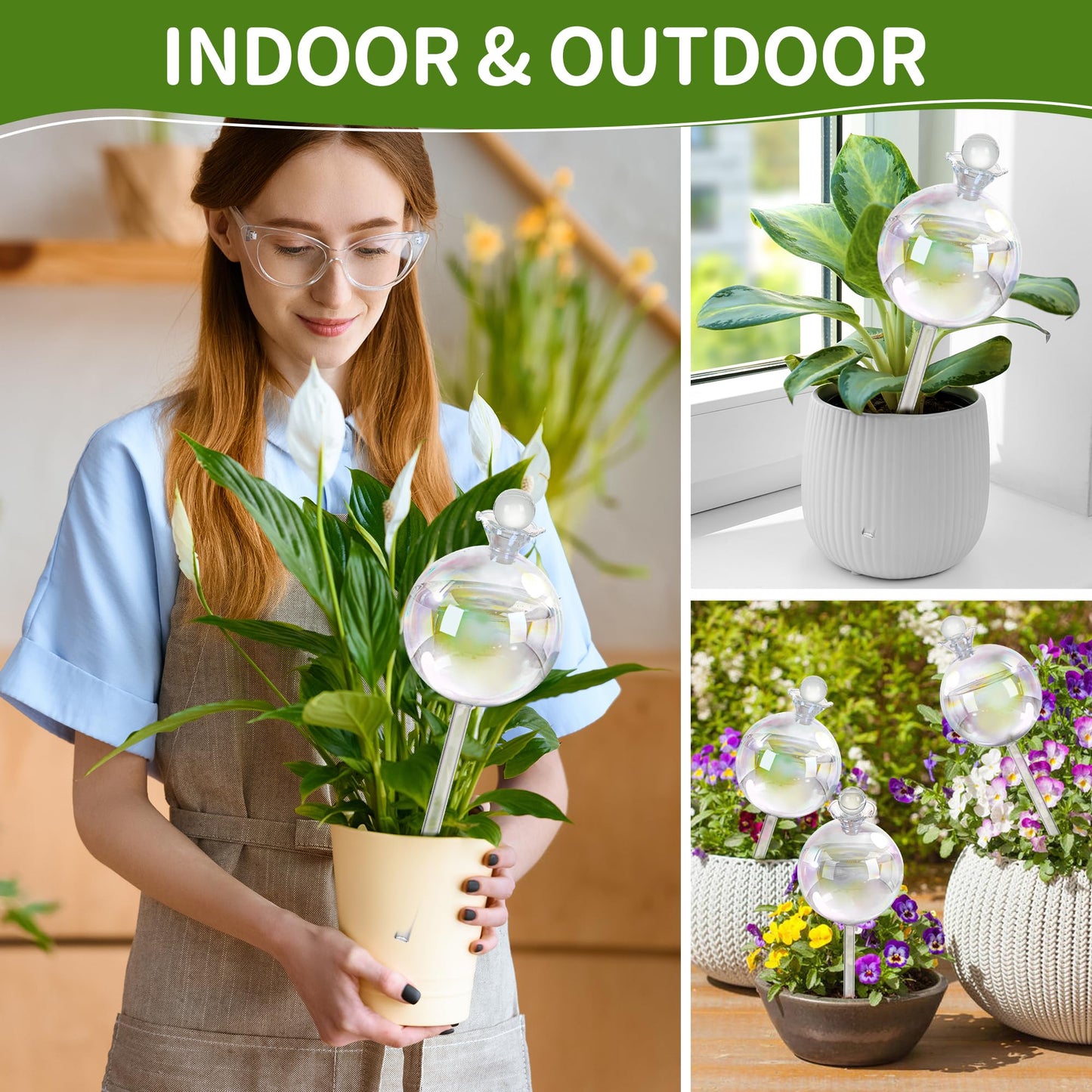 17 oz 2 Weeks Extra Large Plant Watering Globes, Iridescent Glass Self Watering Globes, Self Watering Planter Insert, Plant Watering Devices, Automatic Watering Bulbs for Daily Use (Large 4-Pack)