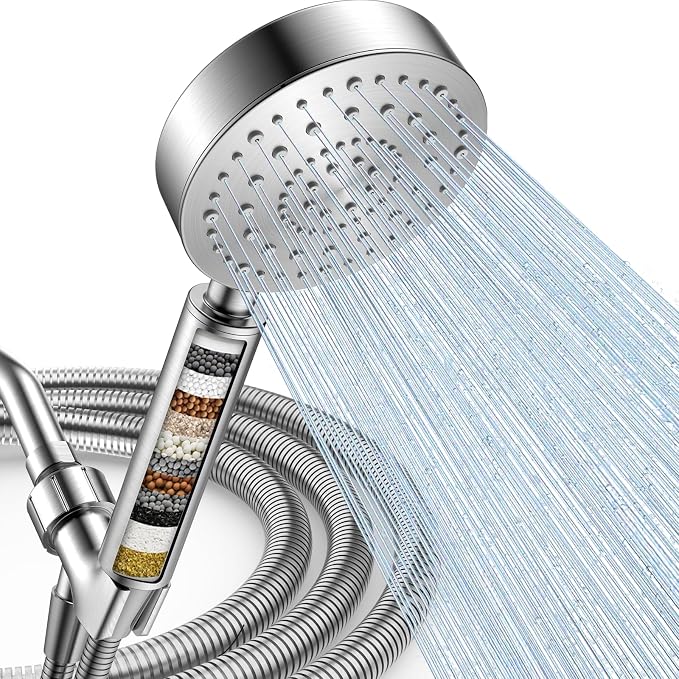 FEELSO Filtered Shower Head with Handheld, 6 Spray High Pressure ALL METAL Shower Head with Filters for Hard Water - Remove Chlorine, Reduce Dry Itchy Skin, Extra-long 72" Hose and Brass Holder