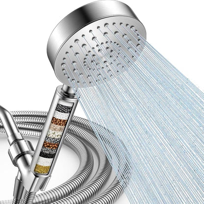 FEELSO Filtered Shower Head with Handheld, 6 Spray High Pressure ALL METAL Shower Head with Filters for Hard Water - Remove Chlorine, Reduce Dry Itchy Skin, Extra-long 72" Hose and Brass Holder
