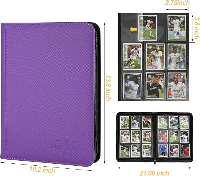 9 Pockets Card Binder,Premium Zip Trading Card Binder,540 Double Sided Pocket PU Collection Binder, Collector Album, Card Folder for MTG, TCG, Business Cards.(Purple)