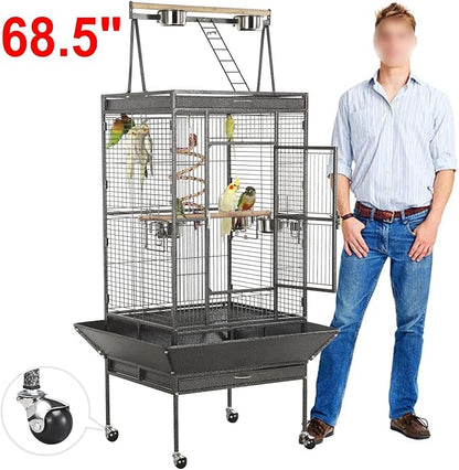 Topeakmart 68-inch Wrought Iron Play Top Large Bird Cage, Black