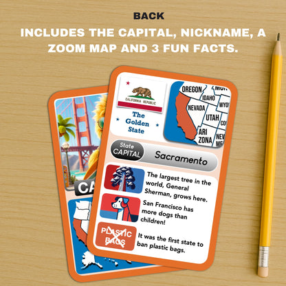 States Explorer – USA State Flashcards for Kids Ages 6+ | 50 United States Cards with Fun Facts, Capitals, Maps & Characters | Educational Geography Game | Perfect for Homeschool, Classroom & Travel