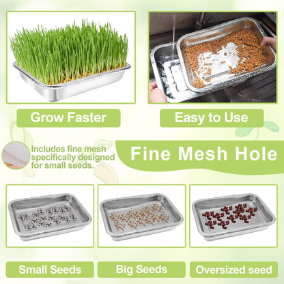 TCYPUHL Stainless Steel Sprouts Growing Kit 2-Tier 10.4 inch Trays, Microgreens Growing Kit, Seed Sprouting Tray with Encrypted Mesh Sprouts for Beans Alfalfa Broccoli Wheat Grass