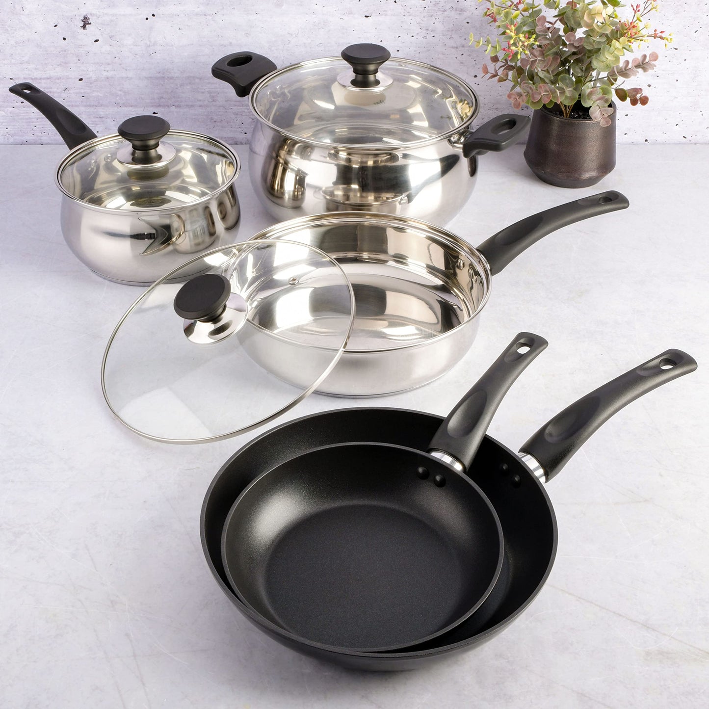 Gibson Home 74 Piece Kitchen in a Box Pots and Pans Cookware, Plates and Bowls Dinnerware, Cutlery Knife Block, Flatware Utensils, Tools & Gadgets, Storage, Glasses Set