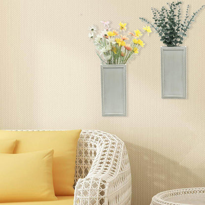 dugunusu Wood Wall Planter Set of 2, Farmhouse Wall Hanging Decor Pocket Planter for Greenery and Dried Flowers, Rustic Indoor Wood Hanging Vase (White)