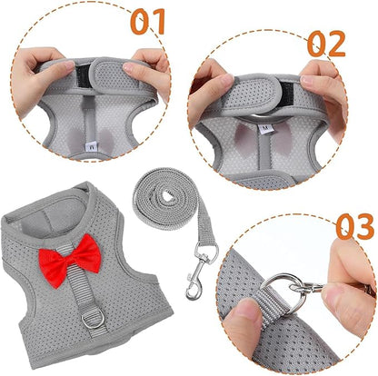 Red Rabbit Harness and Leash Set, with Cute Bow Soft Breathable Mesh Bunny Vest Harness for Rabbits Kitten Ferret Puppy Small Pets Walking, S