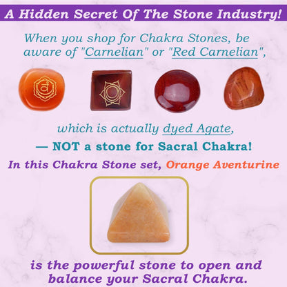 NatureWonders All Natural 7 Chakra Stone Set (Pyramid) with Engraved Symbols (Gift Box, Information Brochure & Pouch) - Healing Crystals, Balancing, Tumbled Palm Stone, Touchstone, Meditation