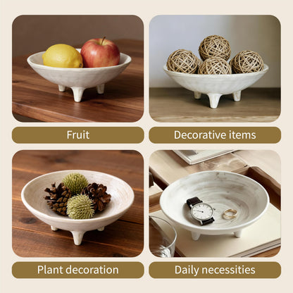 seicasaya Small Wabi-Sabi Ceramic Bowl, 6 Inch Handcrafted Tripod Design for Snacks, Sauces, Dips, Decorative Serving Bowl for Kitchen, Dining Table & Coffee Table (White)