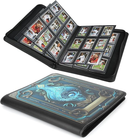 Toploader Binder,Toploader Hard Cases, 9-Pocket Pages Sleeves Hold up 288 Cards.Toploader Card Binder with Sleeves for “3×4” rigid，Card Holder(cyan)