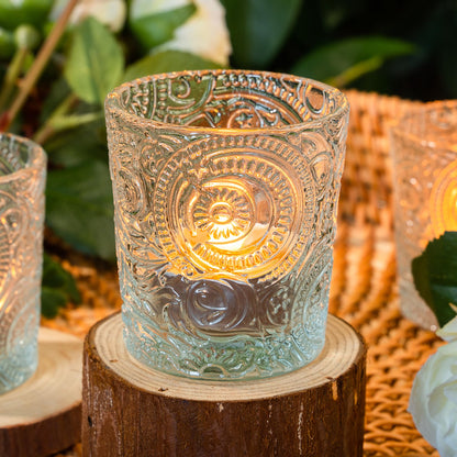 Clear Sun Moon Stars Glass Tealight Holders, 6 Pack