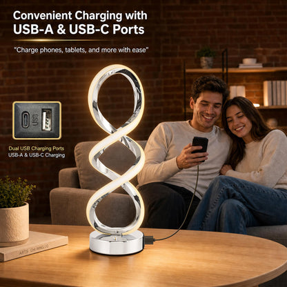 Adebime Modern Spiral RGB Table Lamp, Touch Dimmable Bedside Lamp, 7 Colors 10 Light Modes Spiral Design Table Lamp, Unique Nightstand Lamp for Living Room, Bedroom, Cool Lamps, Silver