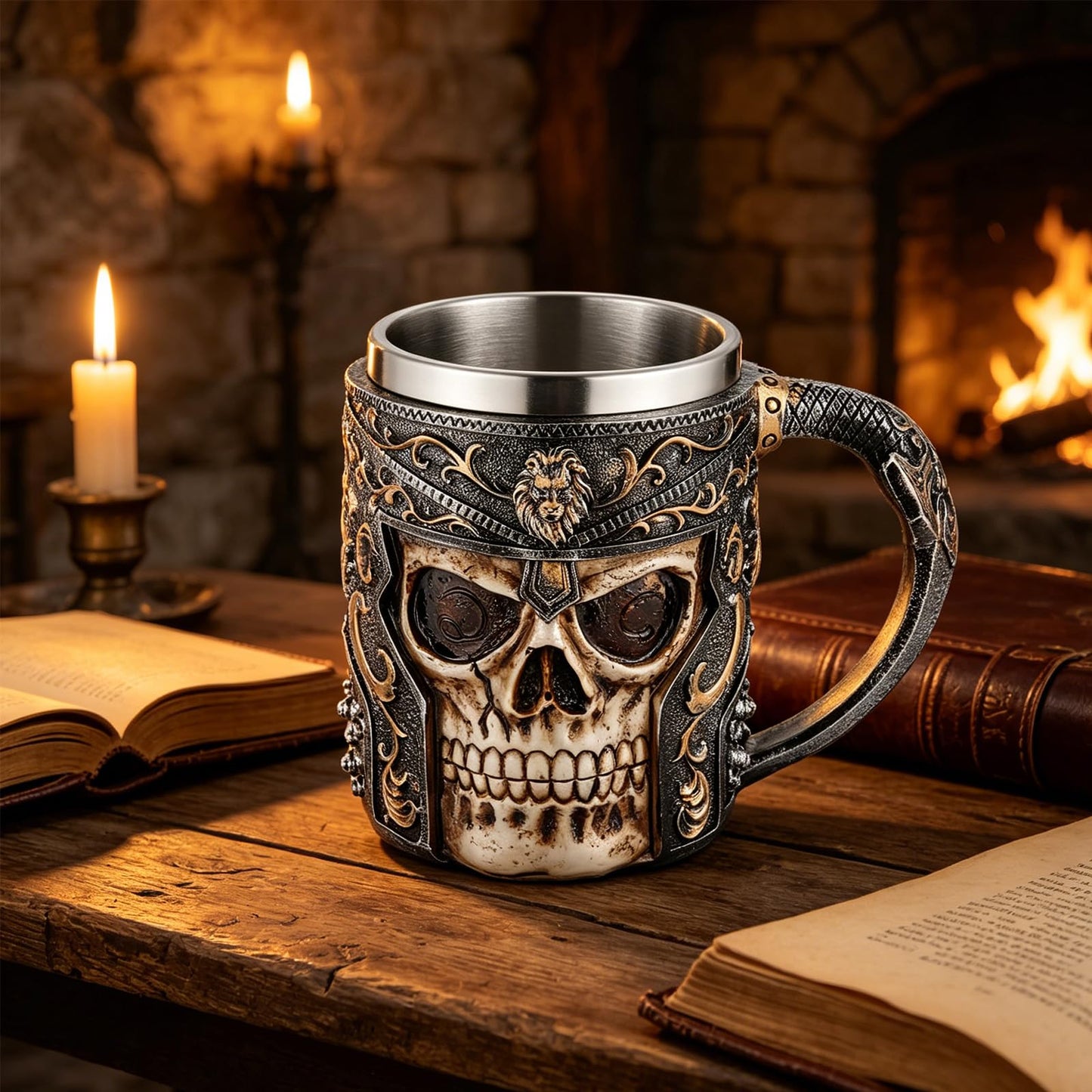 AsAlways Stainless Steel Skull Beer Mug Gothic Beer Stein Novelty Wine Coffee Drinking Cup Halloween Renaissance Accessory Gift 400ML/13.5OZ