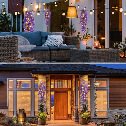Mudder 3 Packs LED Artificial Hanging Plants, 3.6 ft Fake Hanging Plant, Ivy Vine Fake Leaves Greeny Chain Wall Home Room Garden Wedding Garland Outside Decor (Basket Not Included) (Purple Vine)