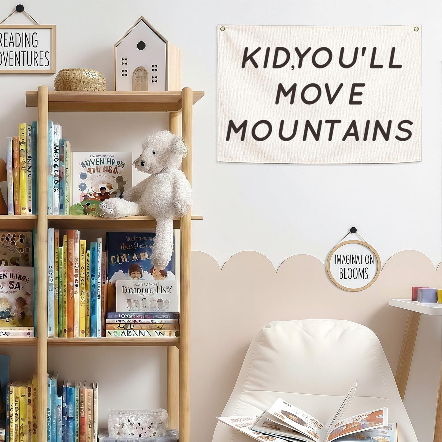 You’ll Move Mountains Nursery Banner-Hanging Rectangular Canvas Flag Poster Wall Art Decor for Kids Boy Girl,Bedroom Playroom Door Decoration,Christmas Gift 28.5"L×20"W