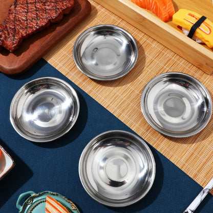 BESPORTBLE Stainless Steel Small Plates 10-Pack 4 Inch Round Sauce Dishes for Condiments Mustard Bowls Appetizer Plates for Home Restaurant Outdoor Camping and Bbq